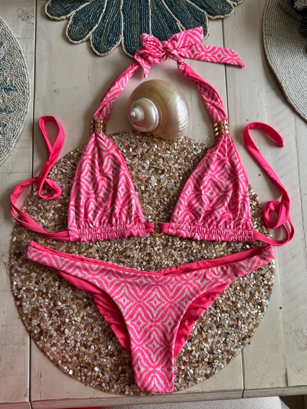 Beach Bunny pink geometric adjustable 👙 bikini